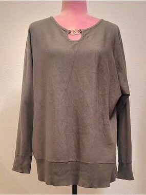 GNW Olive Green Long Sleeve Top with Double-Ring Keyhole